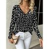 Sommer Damen 3D-Druck V-Ausschnitt Langarm T-Shirt Mode Vielseitig Atmungsaktiv Trend Lässig