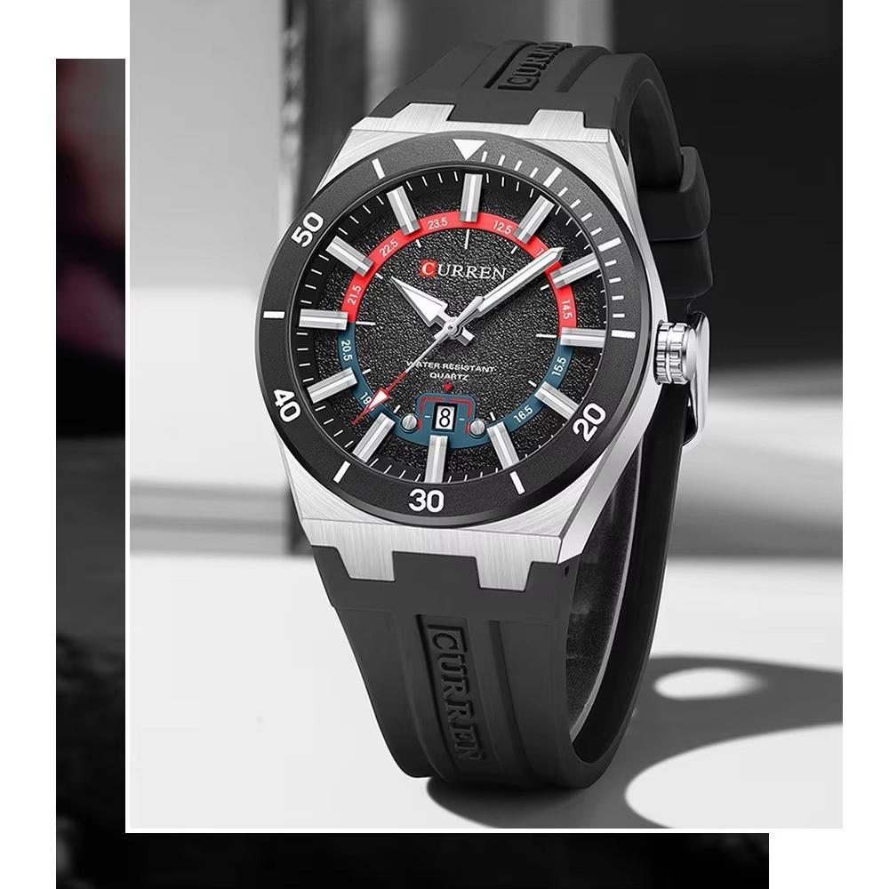 CURREN Men's Quartz Watch Fashion Date Display Luminous Waterproof Silicone Strap Sports Wristwatch