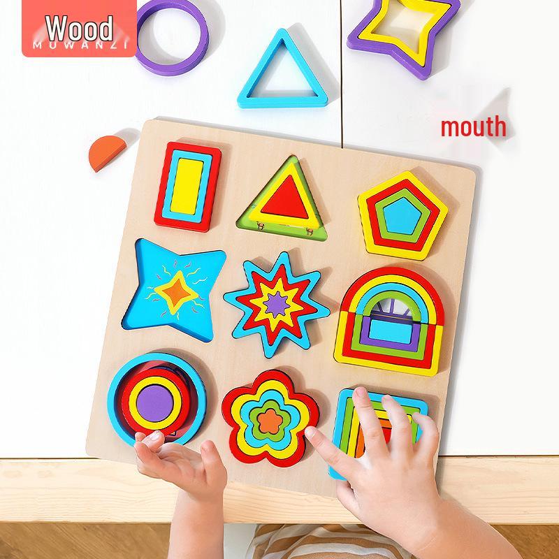 Montessori Wooden Geometric Shape Puzzle Blocks for Early Education
