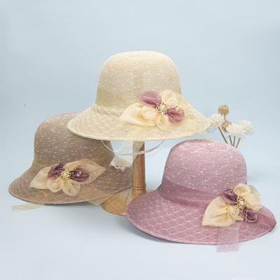 Outdoor Pearl Sunscreen Spring Summer Casual Flower Beach Hat Lace Cap Sun Hat Straw Hat