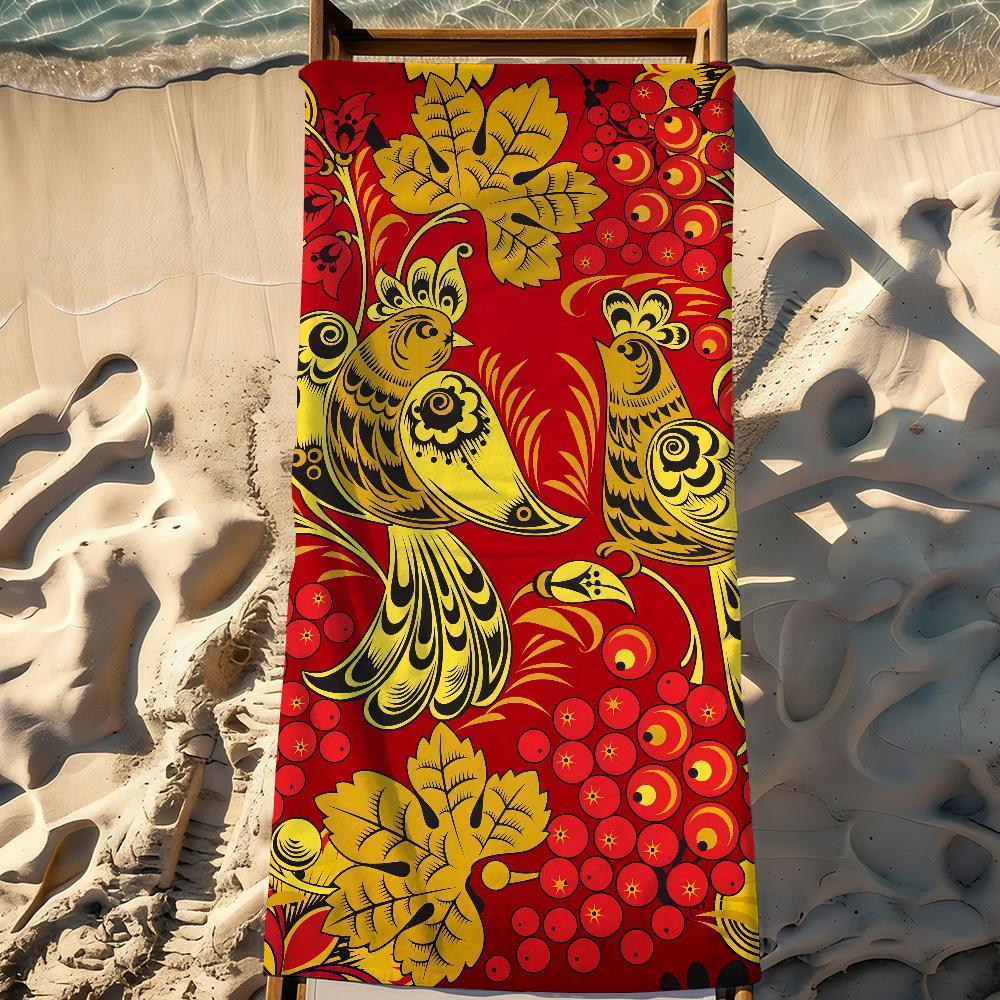 Art Russian Khokhloma Towel Sports Quick Dry Travel Camping Gear Sandproof Soft Light Large Beach Towel