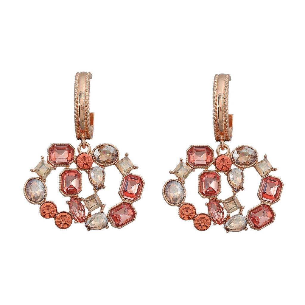 Pinkdudu Fashion Multicolor Rhinestone Double Round Hoop Earrings Exaggerated 4 Color Geometric Earring for Women Jewelry PD1516