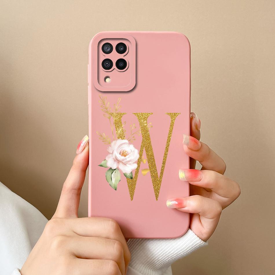 Elegant Case For Samsung M22 M32 4G 5G Rose Letter Phone Shell Lens Protective Cover For Galaxy M32 M22 Liquid Silicone Bumper