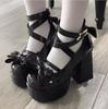 Damen Lolita Schuhe Mary Jane High Heels Schuhe Dame Chunky Sandalen Damen Sommer Mode Schleife Party Plateau Pumps Frau