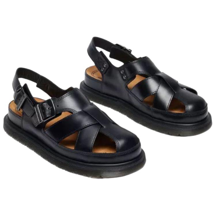 Dr. Martens San Archive Fisherman Leather Fashion Comfortable Minimalist Commuting Outdoor Casual Roman Sandals Unisex Sandals Black 41618001