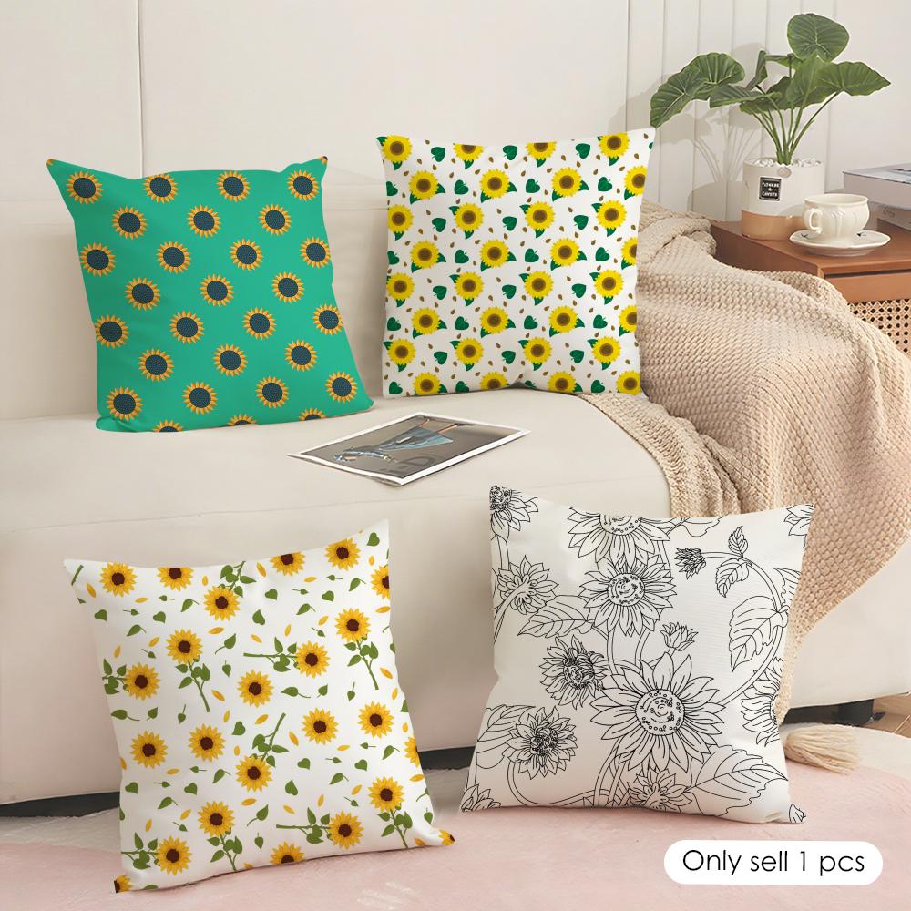 Sunflower Pattern Cushion Cover Soft Short Plush Pillow Cover Smooth Cozy Texture Aesthetic Cushion Case Home Decor