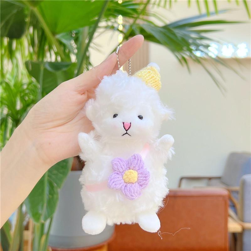 Cute Fluffy White Plush Sheep Keychain Soft Bell Backpack Pendant Gift For Kids Friends
