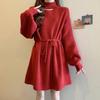 Plus Size Women's High Neck Knit Dress: Waist-Cinching Slimming Base Layer for Autumn/Winter