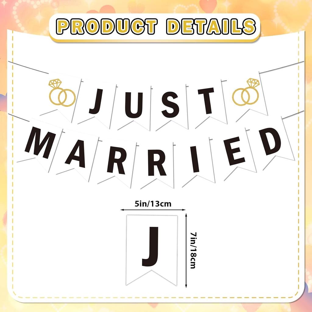 Just Married Banner Just Married Decorations Gold Glitter Wedding Banner Wedding Party Decorations