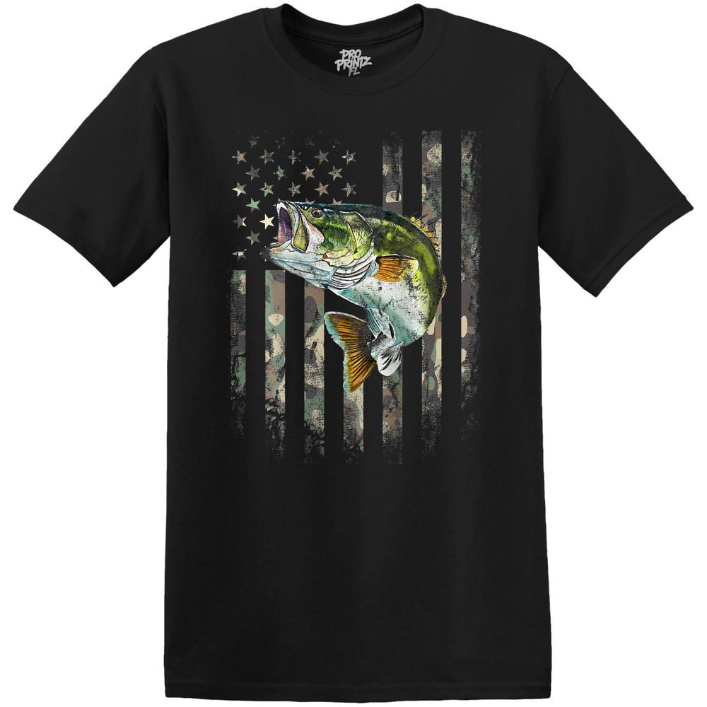 

Camo Bass American Flag T-Shirt - Choose Your Color and Size 4XL