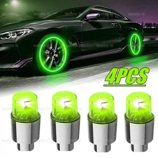 

4Pcs Car Wheel Tire Tyre Air Valve Stem LED Light Caps Cover Green Accessories