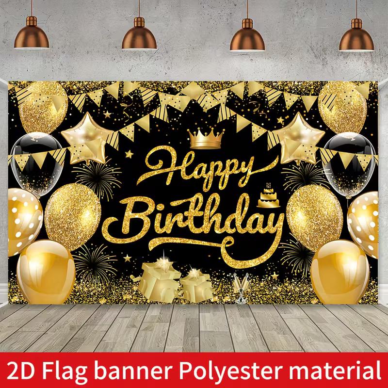 

2D Gold Glitter Balloon Happy Birthday Backdrop Photography Background Cloth 47.2x31.5inch/120*80cm