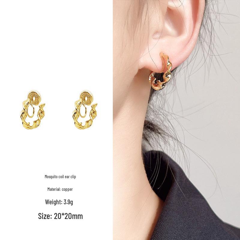 French Spiral C-Shaped Non-Piercing Hoop Earrings