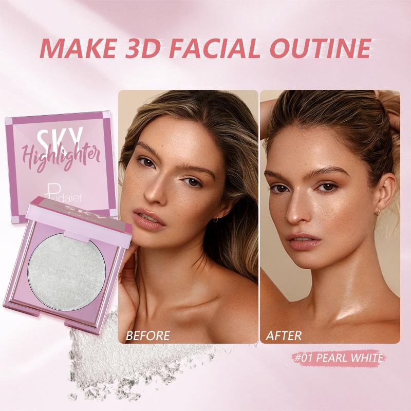 Pudaier Makeup Highlighter Powder Compact Shimmer Highlighting Powder Blush Matte Contour Powder Beauty Cosmetic Tools