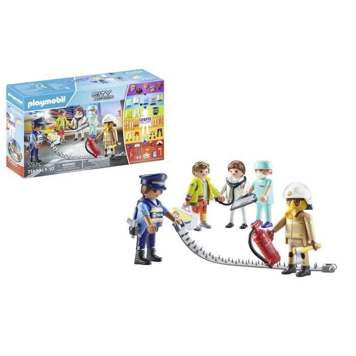 Playmobil my figures héros du quotidien - 71400 - police, pompier, médecin, secours - city action - 5 ans - 59 pièces