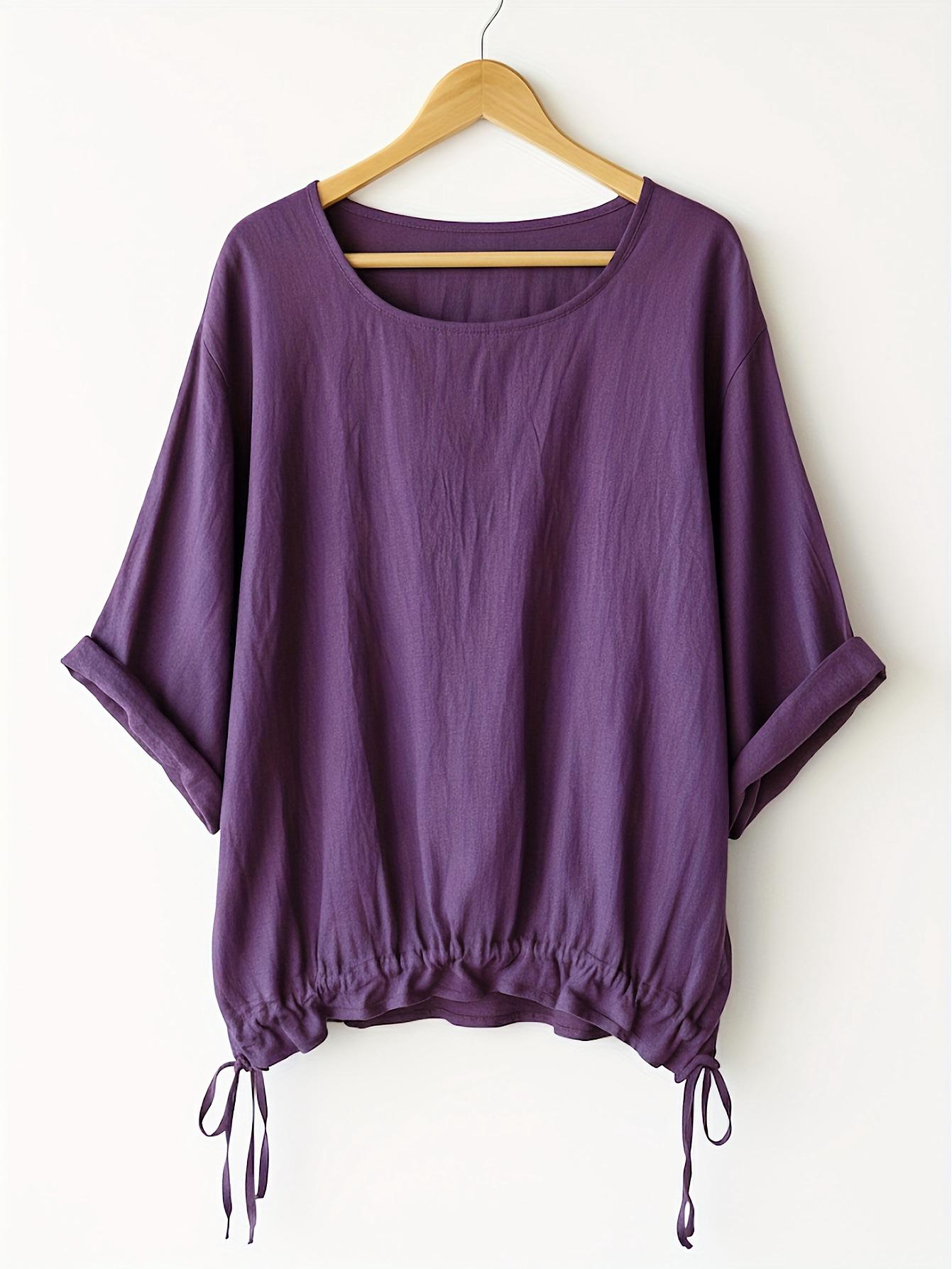 

Hot Selling Loose Cotton Linen Round Neck Drop Shoulder Pullover Large