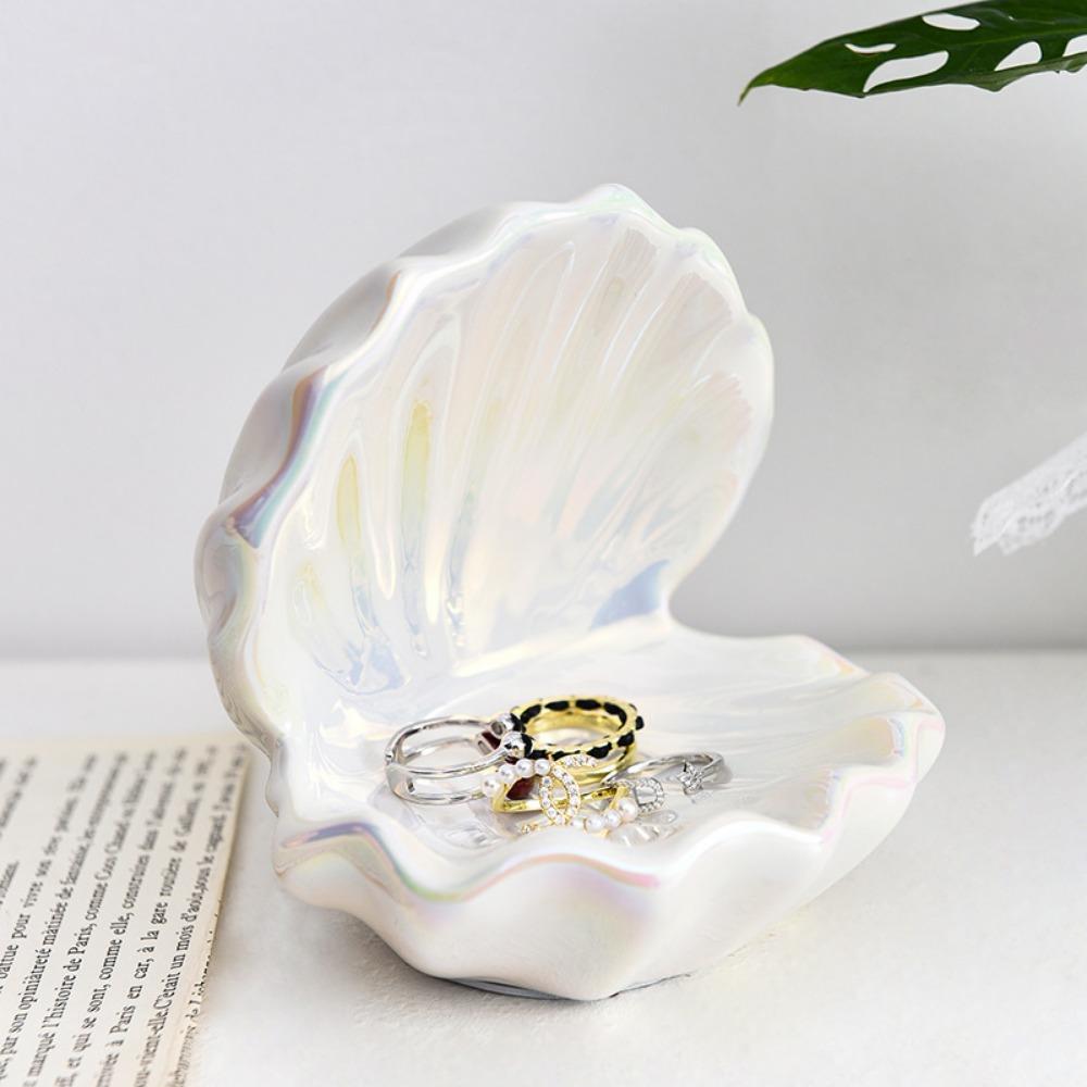 Ceramic Ceramic Jewelry Storage Box Shell Shape Necklace Pendant Tray Mini Jewelry Organizer For Party Valentines Day Home Decor