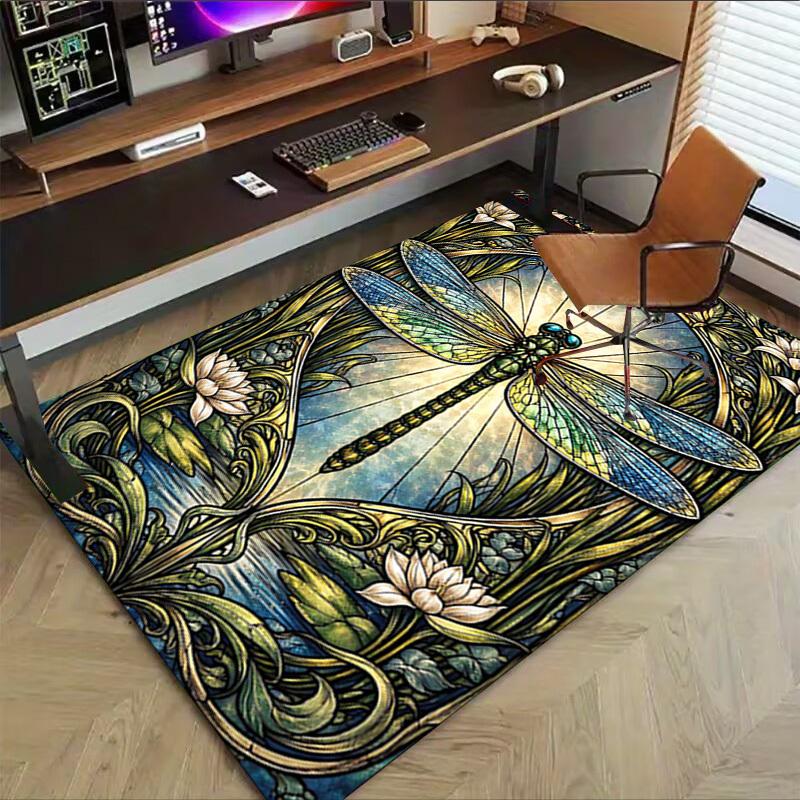 1PC Dragonfly Stained Glass Anti-slip carpet, suitable for Office, bedroomand playrooms. It can also be used as a sofa footrest cover-W42