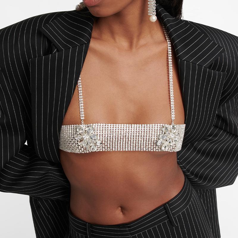 Nouveauté 2023 Chaîne de Soutien-gorge Sexy pour Femme à Strass Bandeau Maille Argentée Poitrine Bijoux en Cristal Haut