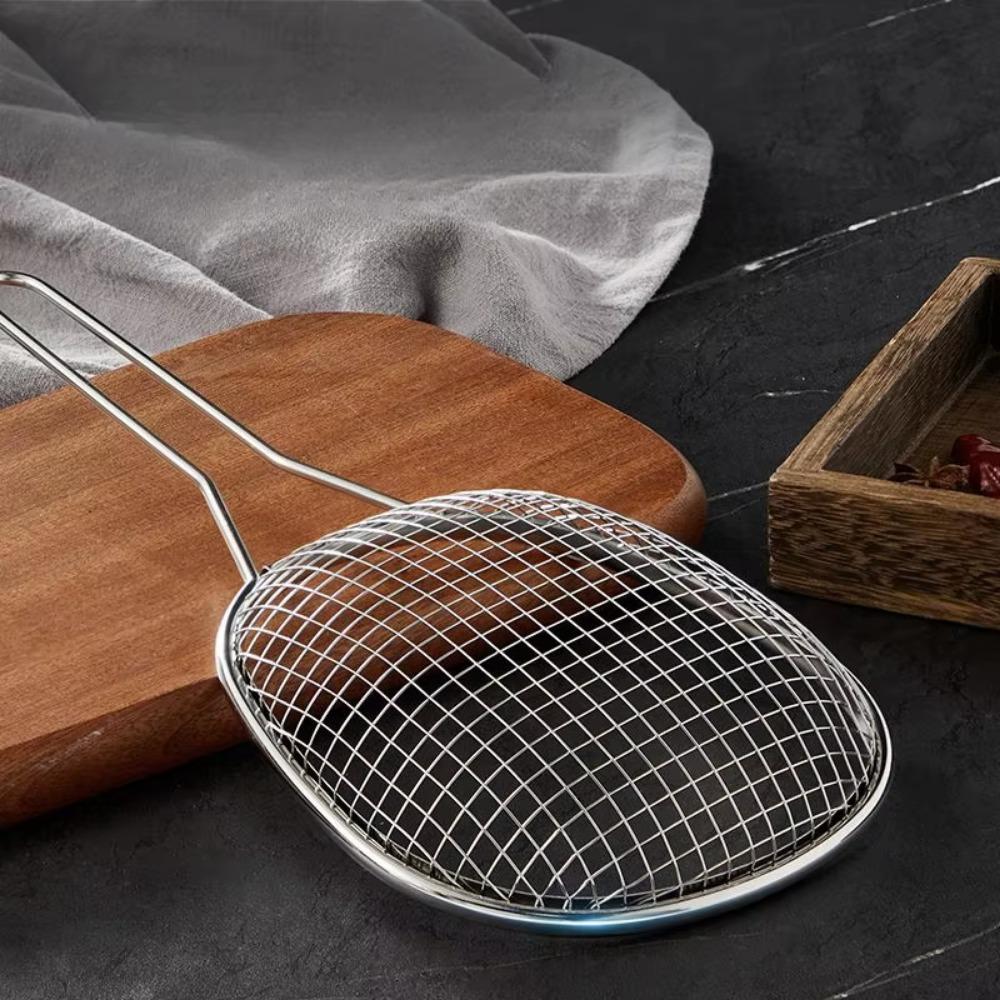 Convenient Stainless Steel Strainer Scoop Oval Frying Strainer Spoon Draining Spoon Household