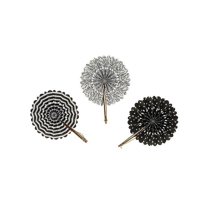 6 mini éventails en papier - Noir & blanc