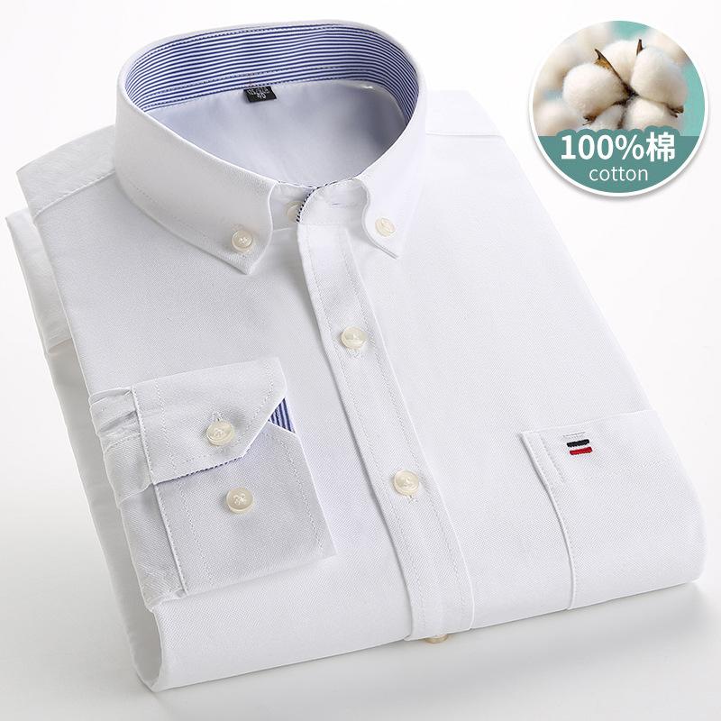 Autumn New Striped Long Sleeve Shirt Cotton Oxford Spinning Washed Casual Men's Cardigan Button Neck Shirt