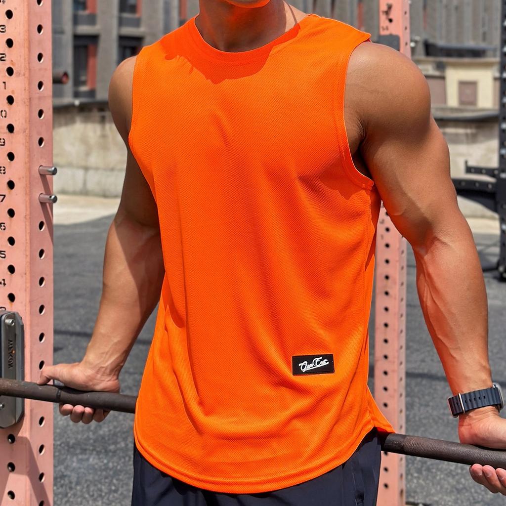 New Summer Trendy Men's Pullover Round Neck Mesh Base Shirt Sports Fitness Sleeveless Vest Quick-drying Top