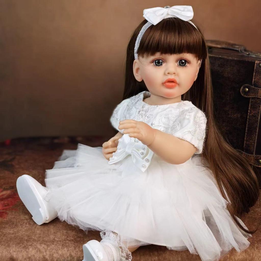 KEIUMI Full Body Silikon Vinyl Reborn Baby Doll 55 cm Jente Realistisk Langt hår Prinsesse Bebe Newborn Dukke For barn Bursdag Påskegaver
