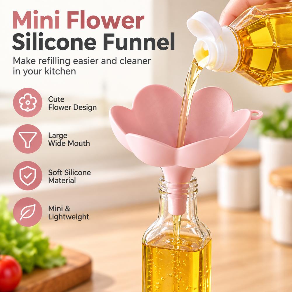 Flower Shaped Kitchen Liquid Funnel Silicone Oil Refilling Kitchen Tool Oil Funnel Kitchen Use