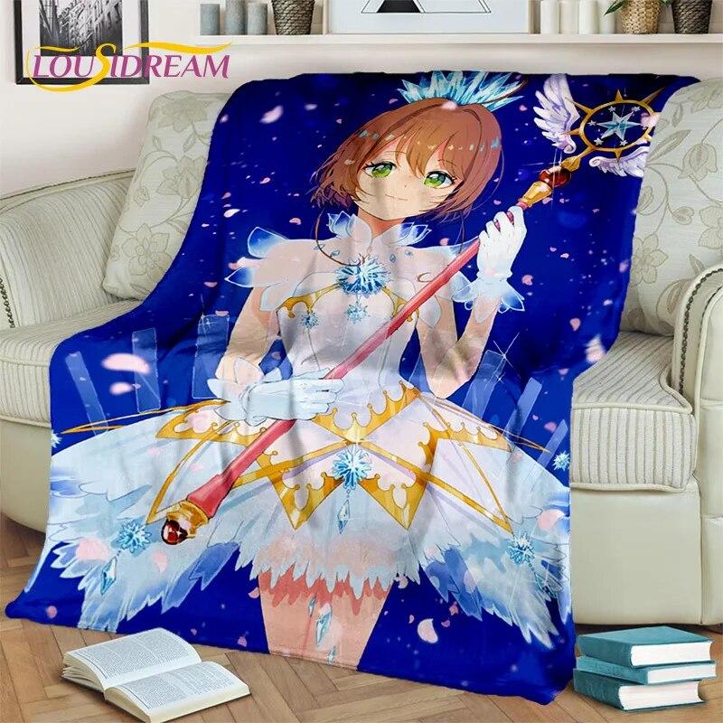 3D Cartoon Captor Anime Cute Card Sakura Blanket,Soft Throw Blanket for Home Bedroom Bed Sofa Picnic Office Cover Blanket Kids