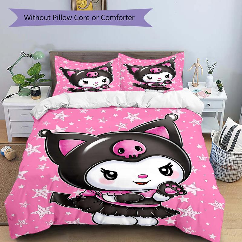 3pcs Pink Kuromi Printed Bedding Set, Soft and Comfortable Quilt Cover for Bedroom, Guest Room (1 Duvet Cover + 2 Pillowcases, Pillow Core N