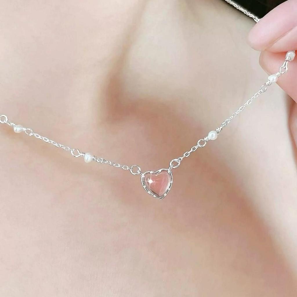 Zhongying Jewelry Peach Heart Love Necklace In Pearl Clavicle Chain Women's Niche Design