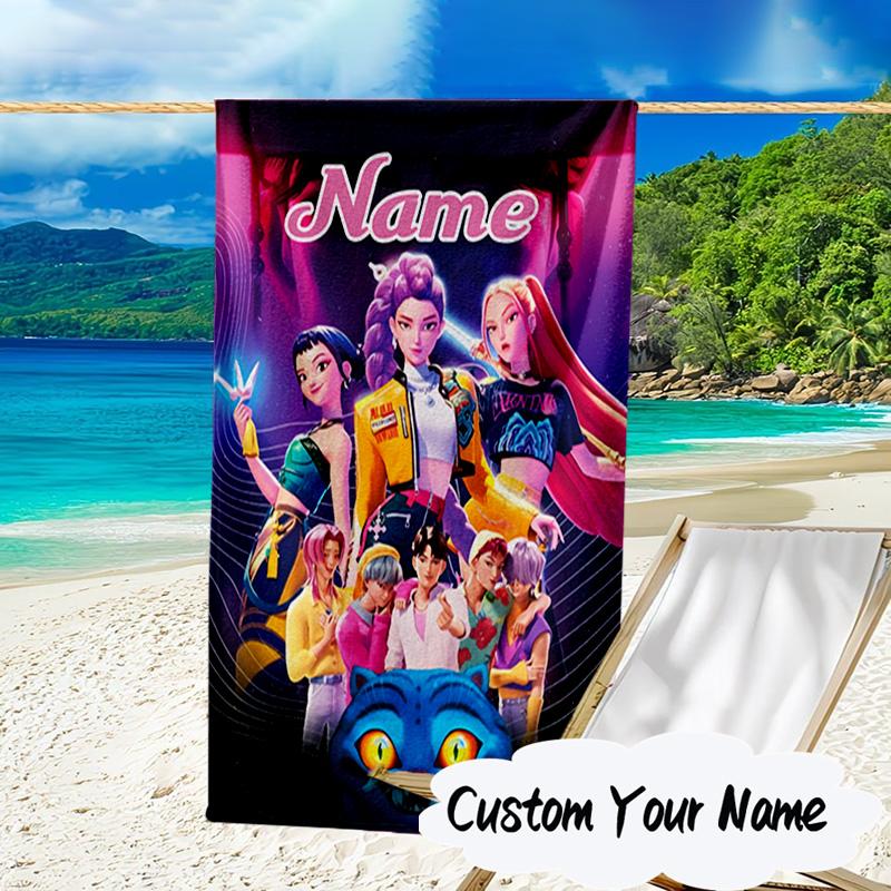 Custom Name KPop Cartoon Microfiber Beach Towel Super Soft & Absorbent for Bath, Beach, Travel Bath Time Accessory, Fan Gifts