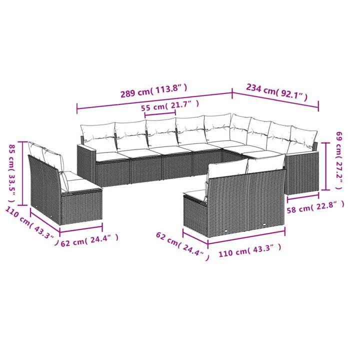 VidaXL Garden Lounge Set with Cushions 12 Pcs, Patio Sofas, Patio Furniture Set, Outdoor Furniture, Grey 3226473
