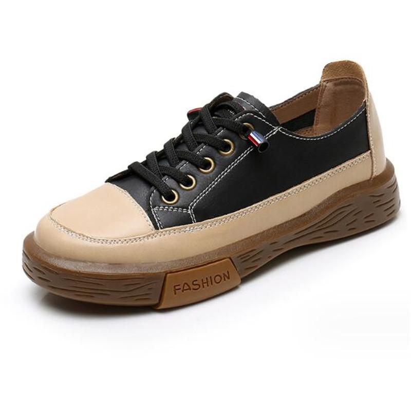 Fashion New Women Genuine Leather Sneakers Spring High-top Casual Shoes Autumn First Layer Cowhide Ladies High Top Vulcanized Shoes