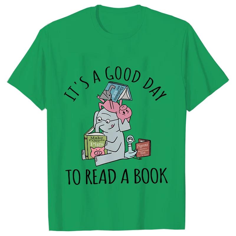 Its A Good Day To Read  T-shirts Women Book Lover Teacher Tshirts Elephant Cartoon Women's Clothing Vintage Women T-Shirts Tops