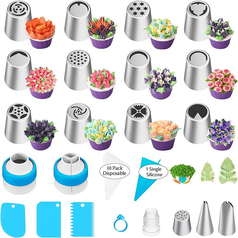 27-Piece Russian Piping Tip Set with Icing Nozzles & Cake Decorating Bags