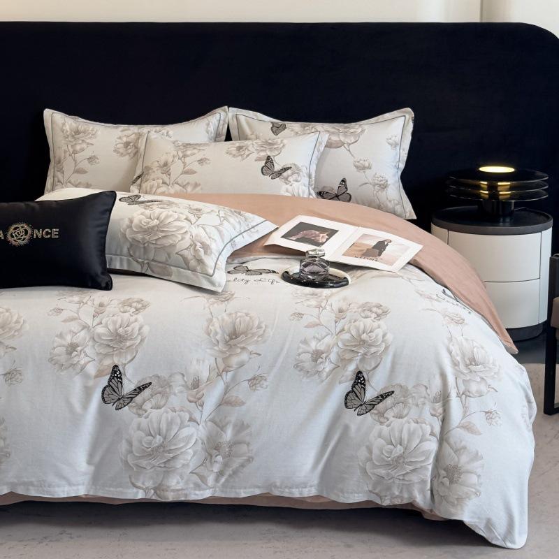 Thickened All-Cotton 4-Piece Floral Duvet Cover & Bed Sheet Set for Autumn/Winter