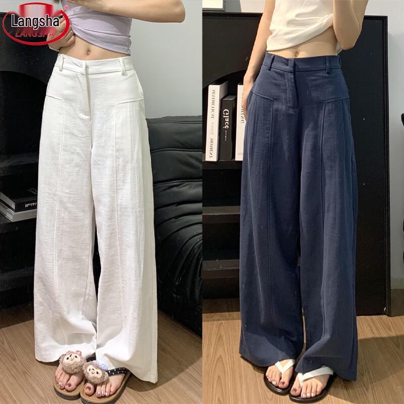 Women's High-Waist Linen Blend Wide-Leg Suit Pants