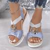 New Sandals Women's Metal Buckle Hemp Rope Wedge Platform Fish Mouth Sandals Women's Plus Size