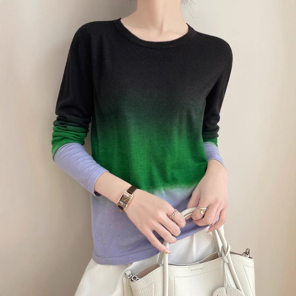 

Women s Gradient Knit Crew Neck Sweater - Casual, Versatile, Loose Fit, Slimming Fashion Top M (Suitable for 90-110 kg)