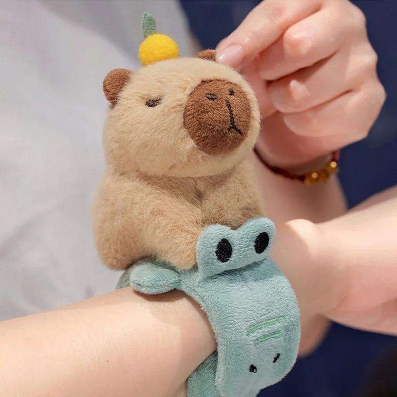 Kawaii Capybara Animal Slap Snap Wrap Bracelets Dog Cat Stuffed Animal Plush Toy Kid Cute Hand Ring Wristband Creative Gift