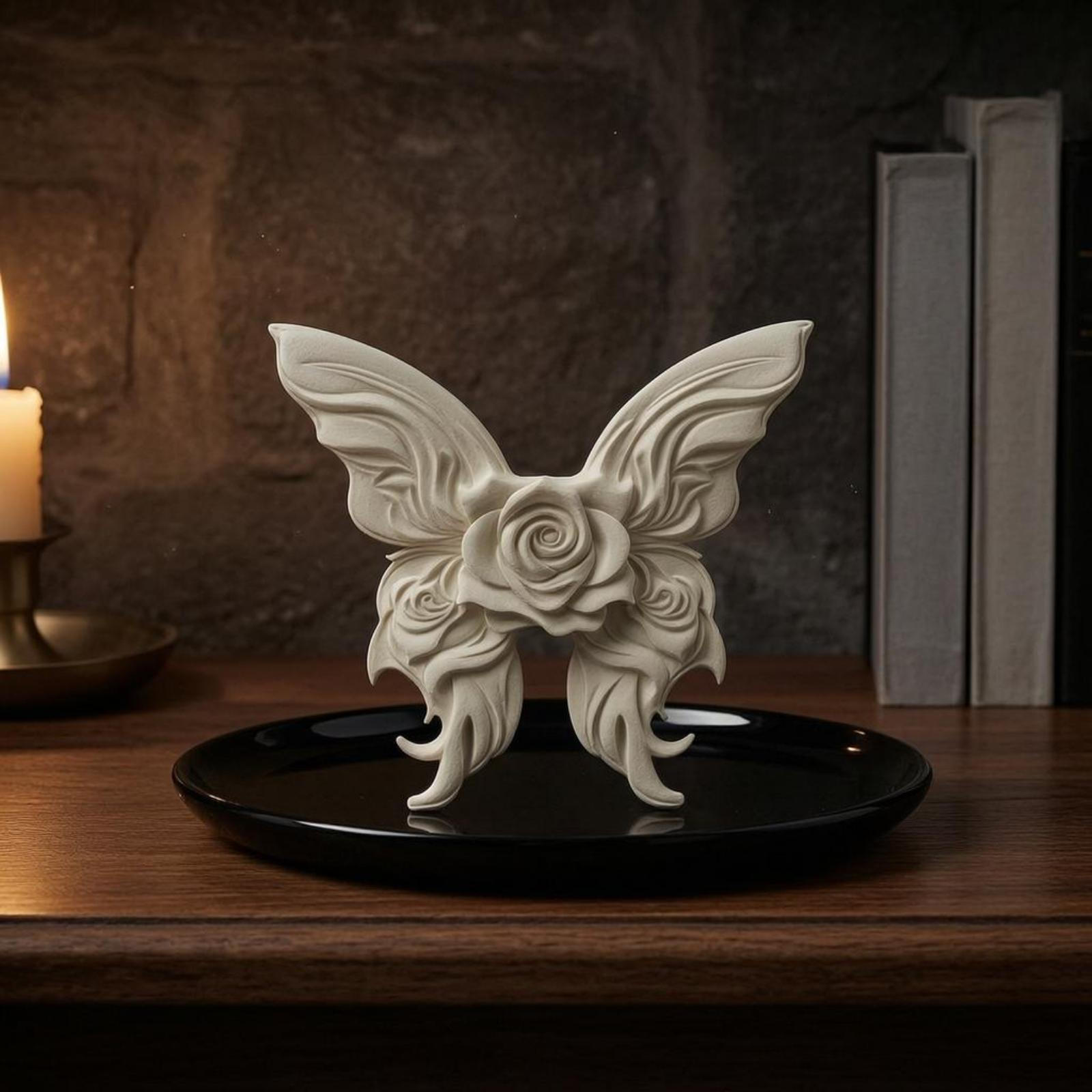 Rose Butterfly Ornament Dollhouse Decoration Dark Gothic Miniature Scene Accessory Carved
