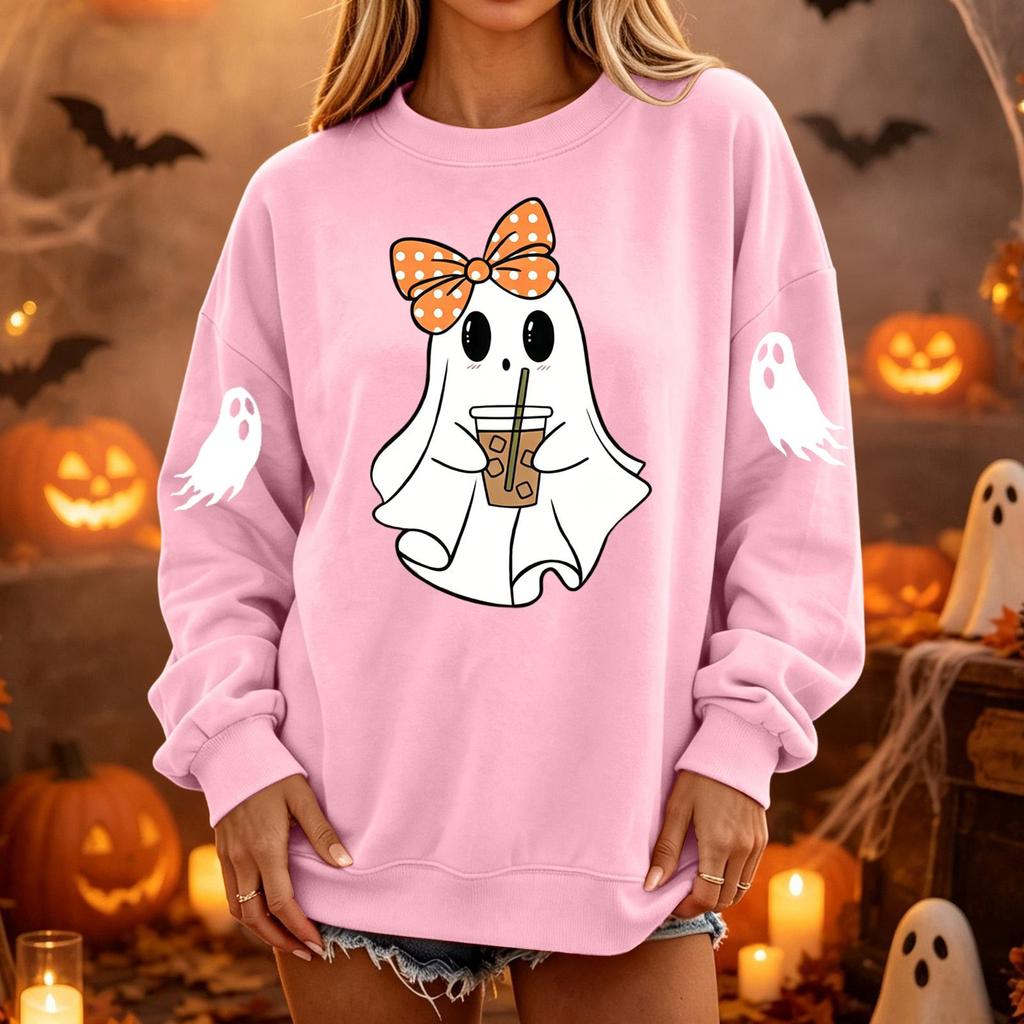 Women's Pullover Sweatshirt, Casual Long Sleeve Neck Loose Fit Color Top