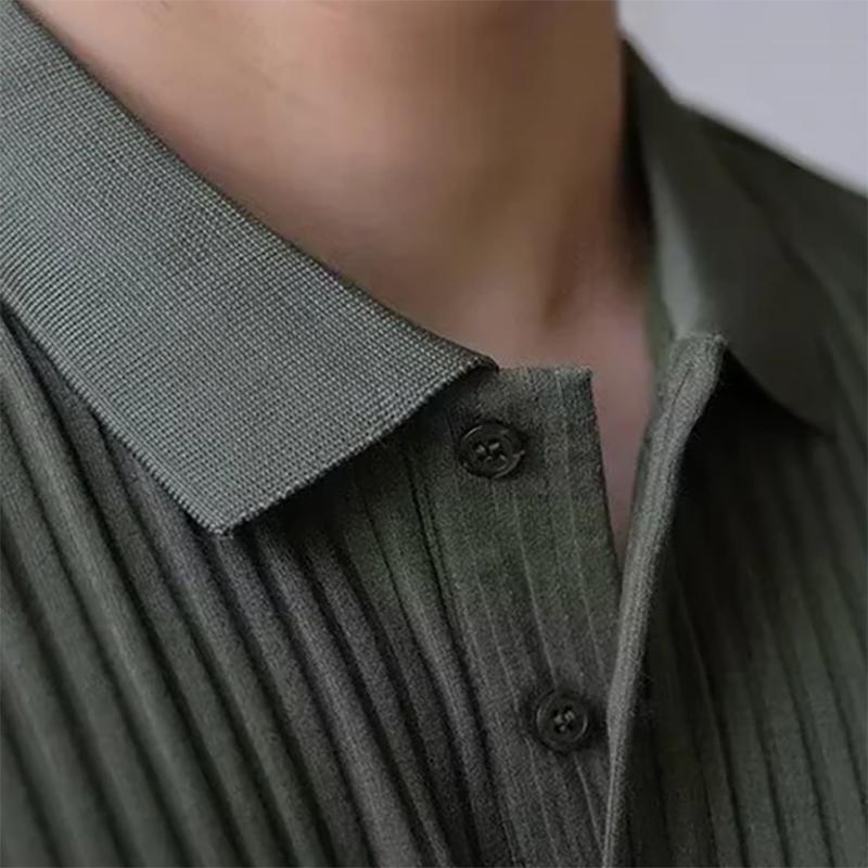 Polo a Maglia a Righe Verticali da Uomo Estate Nuove Slim Monocolore Traspiranti Colletto a Revers Business Manica Corta Polo Top