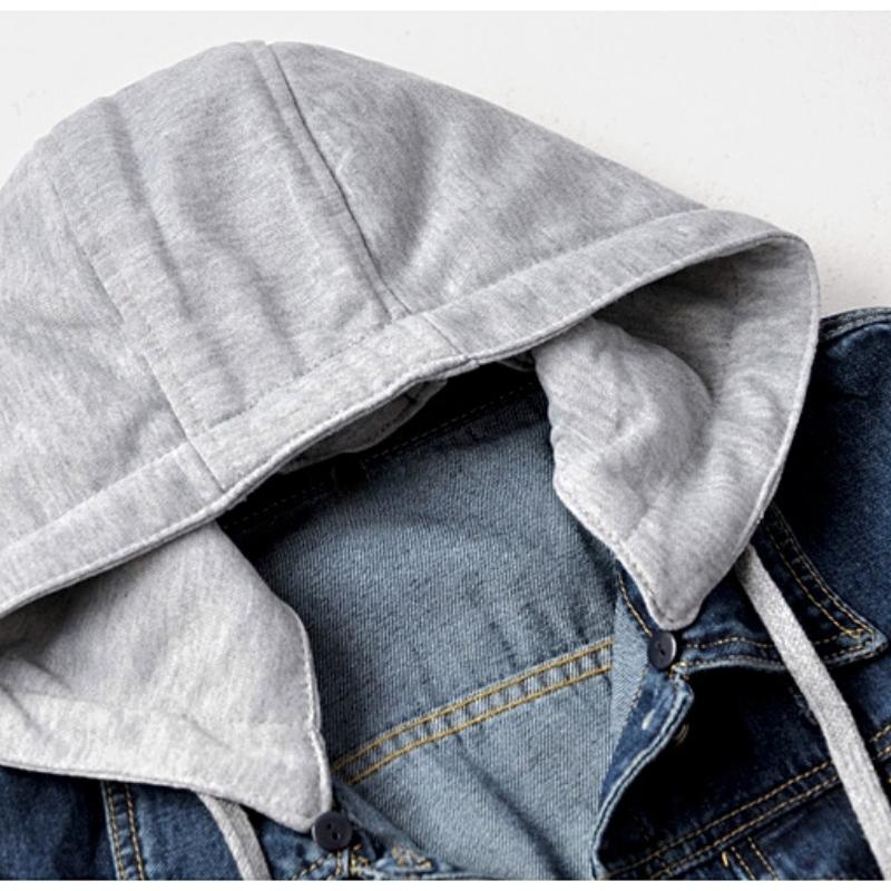 Kurtka dżinsowa damska wiosenna wersja koreańska kurtki krótkiej z długim rękawem i kapturem, pasująca do wszystkiego, z odpinanym kapeluszem