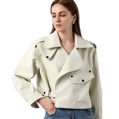 Autumn Turndown Collar Faux Leather Short Jacket Women Pu Motorcycle Biker Coat Loose Streetwear Punk Outerwear