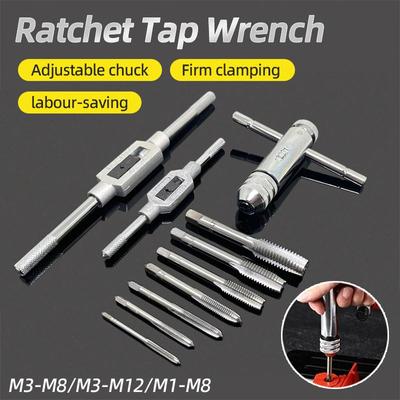 Adjustable M3-M12 T-Handle Ratchet Tap Holder Wrench Tap Wrench Drill Set Hand Tapping Tools Screw Thread Tap Drill Bit