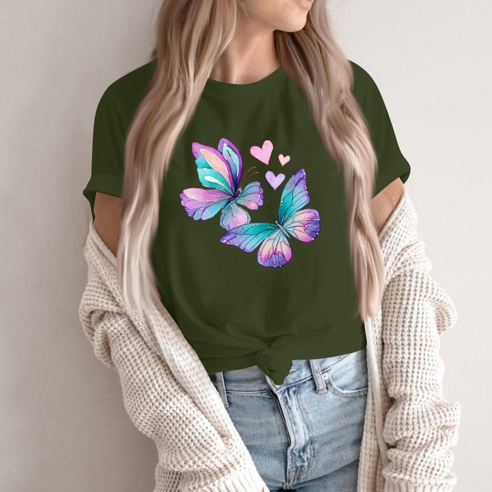 

Женская модная повседневная футболка-пуловер с принтом, круглым вырезом и короткими рукавами L