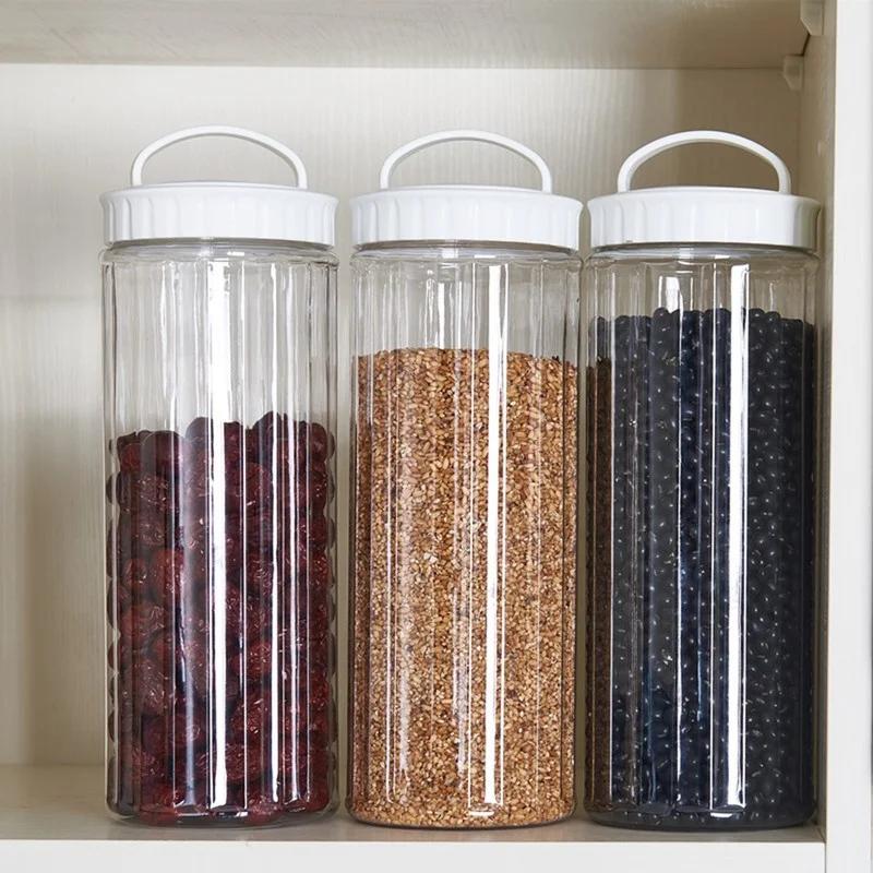 Kitchen Storage Box Jar Cup Sealing Food Preservation Plastic Bottles Fresh Transparent Grain Bean Rice Sealed Storage Container
